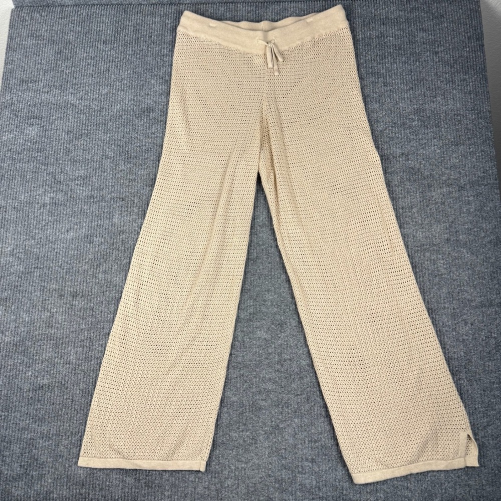 Pact Pants Womens L Organic Cotton Linen Crochet Knit Wide Leg Pull On Beach